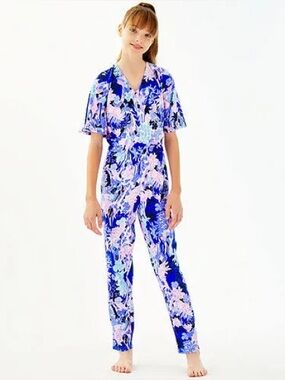 Lilly Pulitzer girls jumpsuit mini Maliah romper floral pants XL 12 14 giraffic